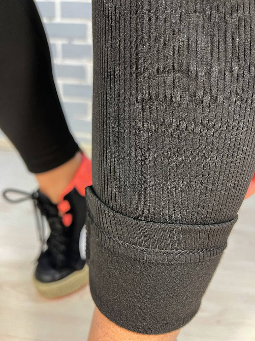 Лосини жіночі Prenses 706 рубчик широкий пояс утеплені фліс чорні, чорний, L Київ - фото 5