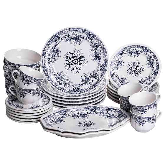 Столовий набір посуду тарілок і чашок 32 предмети на 6 персон Vintage Elegant порцеляновий, обідній столовий сервіз тарілок Синій Київ