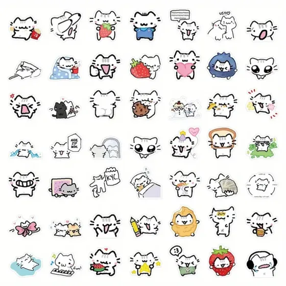 Набор стикеров 72 шт. котики – милые наклейки Kawaii для ноутбука, телефона, тетради, чемодана Киев