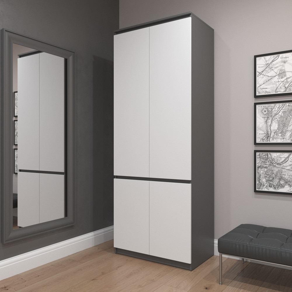 Шкаф для одежды VAYS R-10 Антрацит-Белый фасад, с полками и штангой, без ручек, ЛДСП, 80×50×211 см - для спальни, гостиной, прихожей Львов - изображение 1