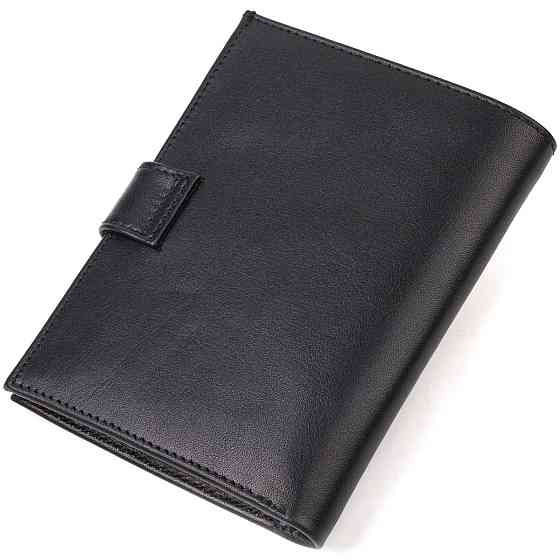 Классическое вертикальное мужское портмоне среднего размера из натуральной гладкой кожи Черное (CANPELLINI) Киев