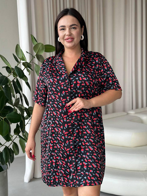 Жіноча шовкова нічна сорочка великих розмірів Ночнушка PLUS SIZE Одяг для дому Сукня для сну з принтом Одеса - фото 8