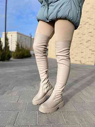 Ботфорти жіночі 1202 капучіно шкіра натуральна зима євро-хутро висота 56см обхват гомілки 34-36 Коломия