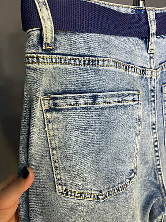 Джинси жіночі Moss 817 baggy mom jeans висока талія вільні банани стрейчеві ремінь-хустинка блакитні Одеса - фото 5