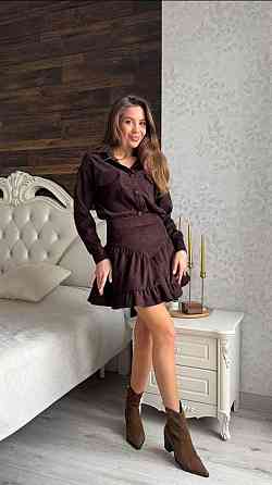 Жіночий базовий костюм-двійка з мікровельвету Шоколадний, 50/52 Одеса