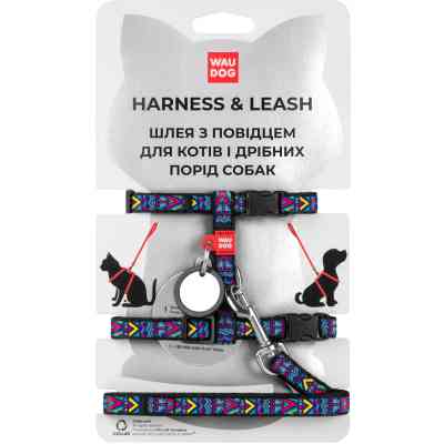 Шлея для котів WAUDOG Nylon з QR-паспортом "Інді" з повідцем XS (5488) Вінниця