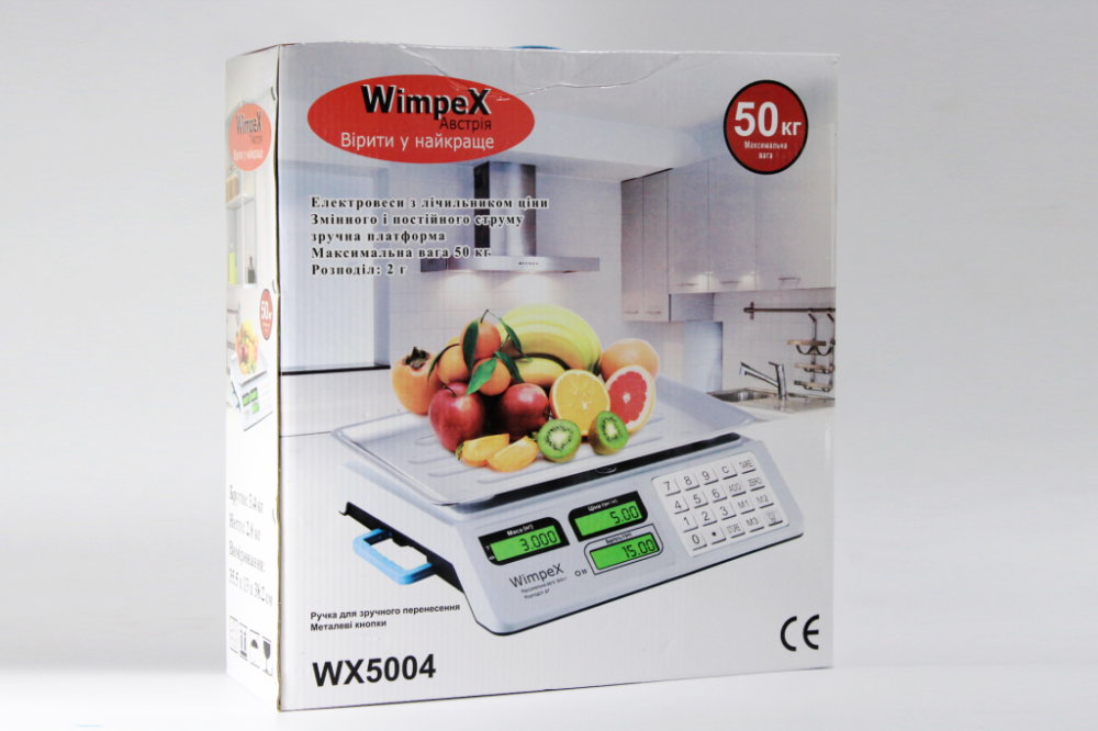 Торговые весы WX-5004 Metal Wimpex 5 до 50 кг с РК дисплеем, автообнулением и аккумулятором 4V/4AH Одесса - изображение 1