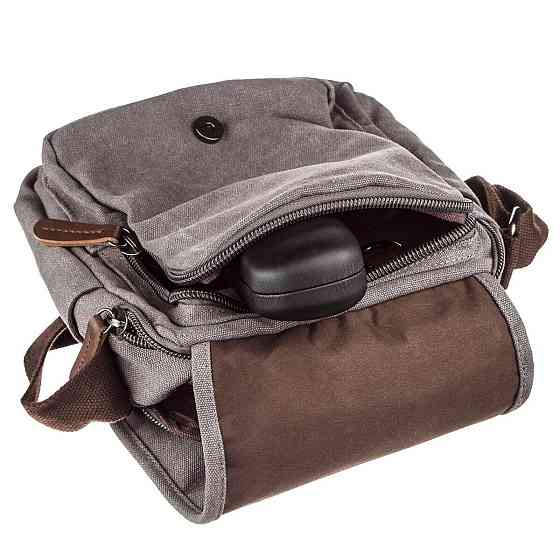 Универсальная текстильная мужская сумка на два отделения Серая (Vintage) Киев