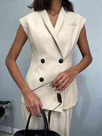 Женский брючный деловой костюм двойка: жилет и штаны костюмка Беж, 50/52 Одесса