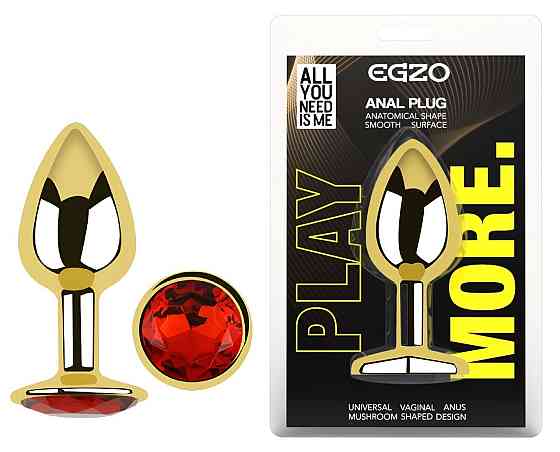 Анальная пробка с кристаллом EGZO - Gold Round Plug Red size S Sex Aura Киев