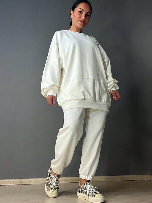 Костюм женский LSK 5258-5279 длинный свитшот и джоггеры на резинке белый, белый, XL Одесса - изображение 1