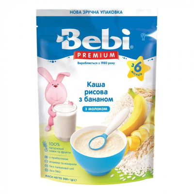 Дитяча каша Bebi Premium молочна Рисова з бананом +6 міс. 200 г (8606019654276) Вінниця - фото 1