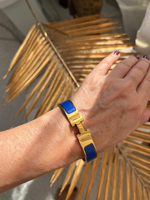 Роскошный браслет Hermes жесткий | насыщенный синий -  эмаль | напыление золото 18К |  размер 16-17 Одесса - изображение 3