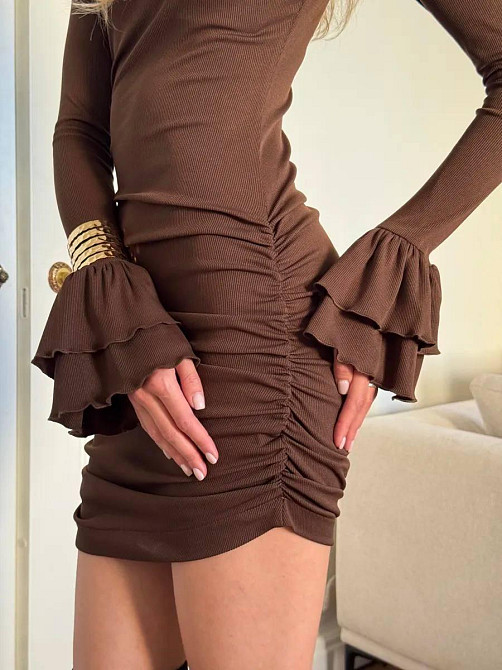 Жіноче мініплаття зі складками рубчик Шоколад, 42/44 Одеса - фото 6