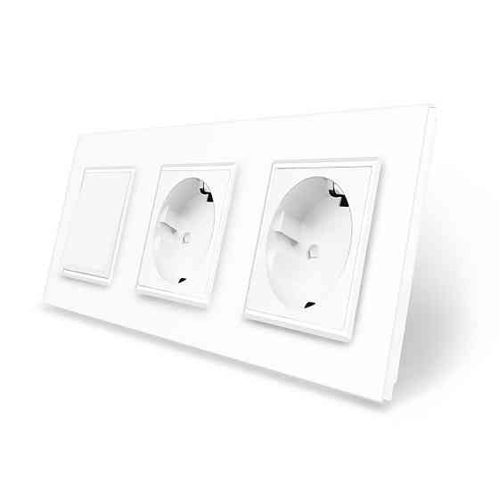 Одноклавішний вимикач з подвійною розеткою Livolo білий скло (VL-C7C2EUK1-11) Коломыя