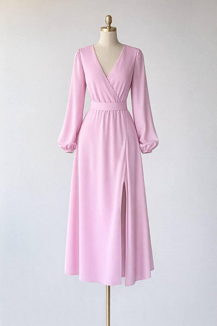 Женское романтичное приталенное миди платье софт Розовый Одесса - изображение 9