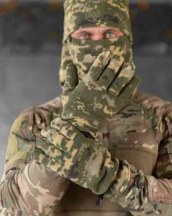 Комплект шапка баф перчатки пиксель   ВТ6388 Одесса