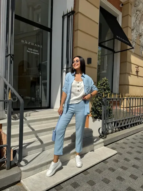 Женский летний костюм Рубашка из трёх частей Футболка Футболка Шёлковый креповый жнец Одесса - изображение 14