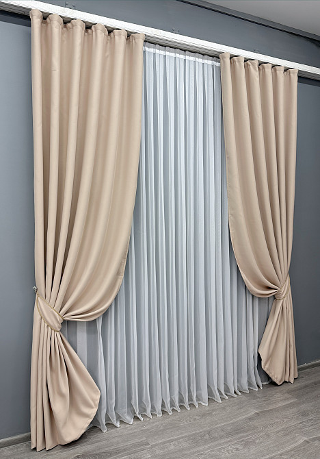 Комплект готовых штор VR-Textil Bagema Rvs № 1700ш Бежевый 100х270 см 2 шт (31-0014) Киев - изображение 3