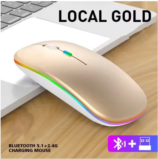 Мышка бесшумная компьютерная перезаряжаемая Bluetooth USB Золотая Запорожье - изображение 2