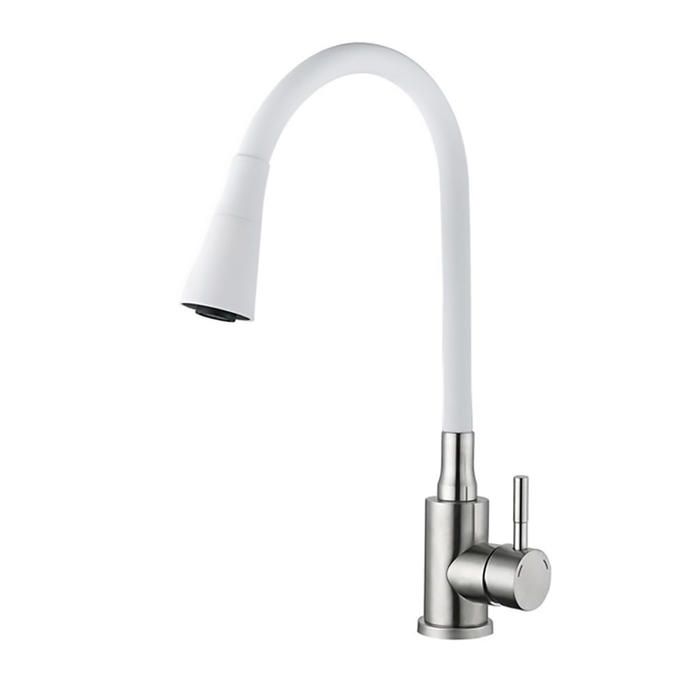 Смеситель для кухни с гибким изливом WEZER EKO4Y-01W сатин/белый Киев - изображение 1