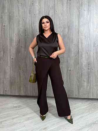 Женские прямые брюки с эффектным асимметричным запахом спереди из костюмной ткани Шоколадный, 54/56 Одесса