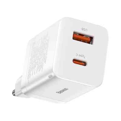 Зарядное устройство Baseus 1xUSB-C 30W + 1xUSB white (CCSUPP-E02) Винница
