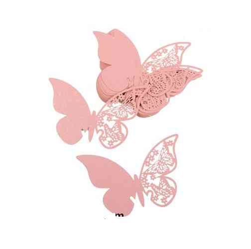 Рассадочные карточки для гостей на бокалы Бабочки 10 штук 9 на 7 см пудровый Киев