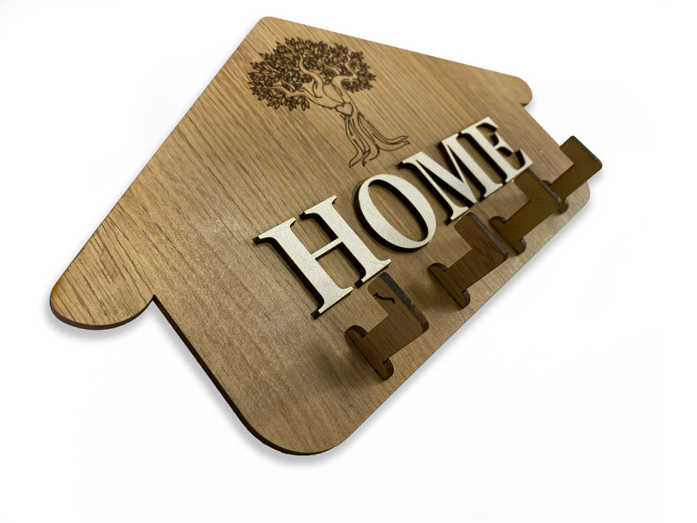 Навісний органайзер для ключів з натурального дерева HOME на 4 гачки з різьбленням 28х15 см, ключниця настінна Кам'янець-Подільський - фото 2