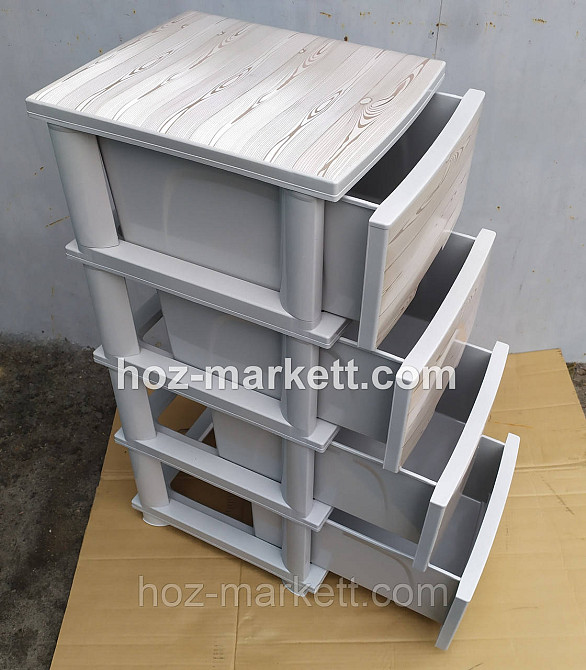 Комод пластиковий тумбочка на 4 ящики з малюнком під дерево світлий Харків - фото 9