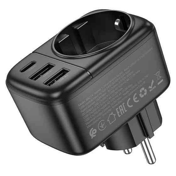 Мережевий фільтр BOROFONE BAC14 Wide 1-socket wall outlet (1C2A) (EU / GER) Black Одеса