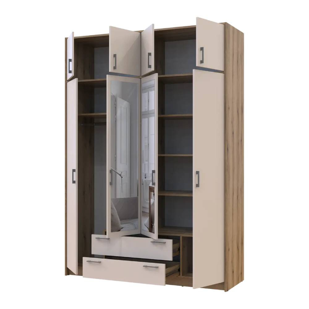 Шафа для одягу Doros Ронді з антресоллю і дзеркалом Дуб Артизан/Кашемір 4ДСП 160х52х236 DRS-011680 (80737831) Дніпро - фото 2