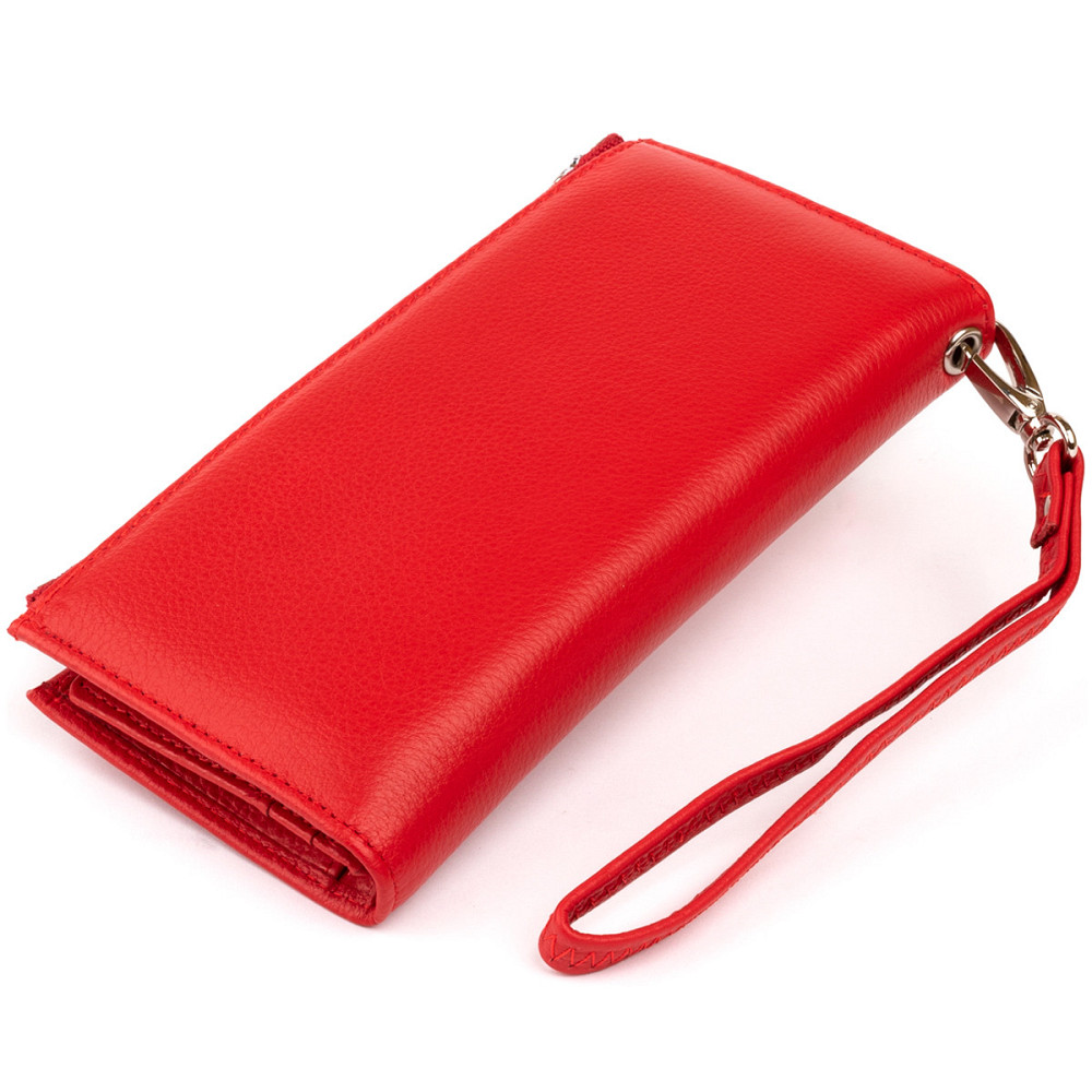 Оригинальный кошелек кожаный женский на хлястике с кнопкой Красный (ST Leather) Киев - изображение 6
