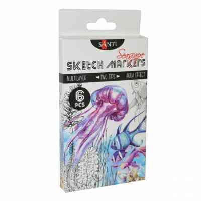Художній маркер Santi набір двосторонніх sketch Seascape 6 шт (390567) Вінниця