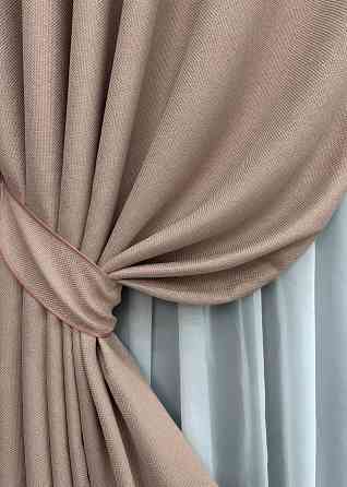 Комплект готових штор VR-Textil Льон-блекаут Льон Мішковина № 1069ш Пудровий 100х270см 2 шт (31-428) Київ