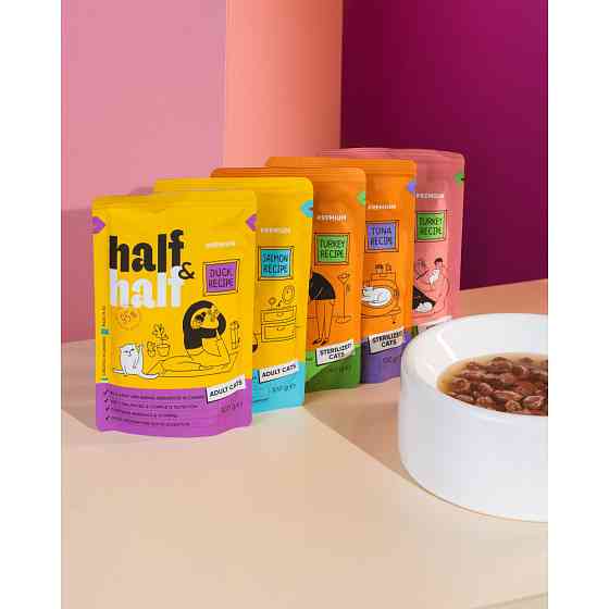 Корм влажный Half&Half для взрослых кошек, кусочки с уткой в соусе в форме пауча, 100 г Винница