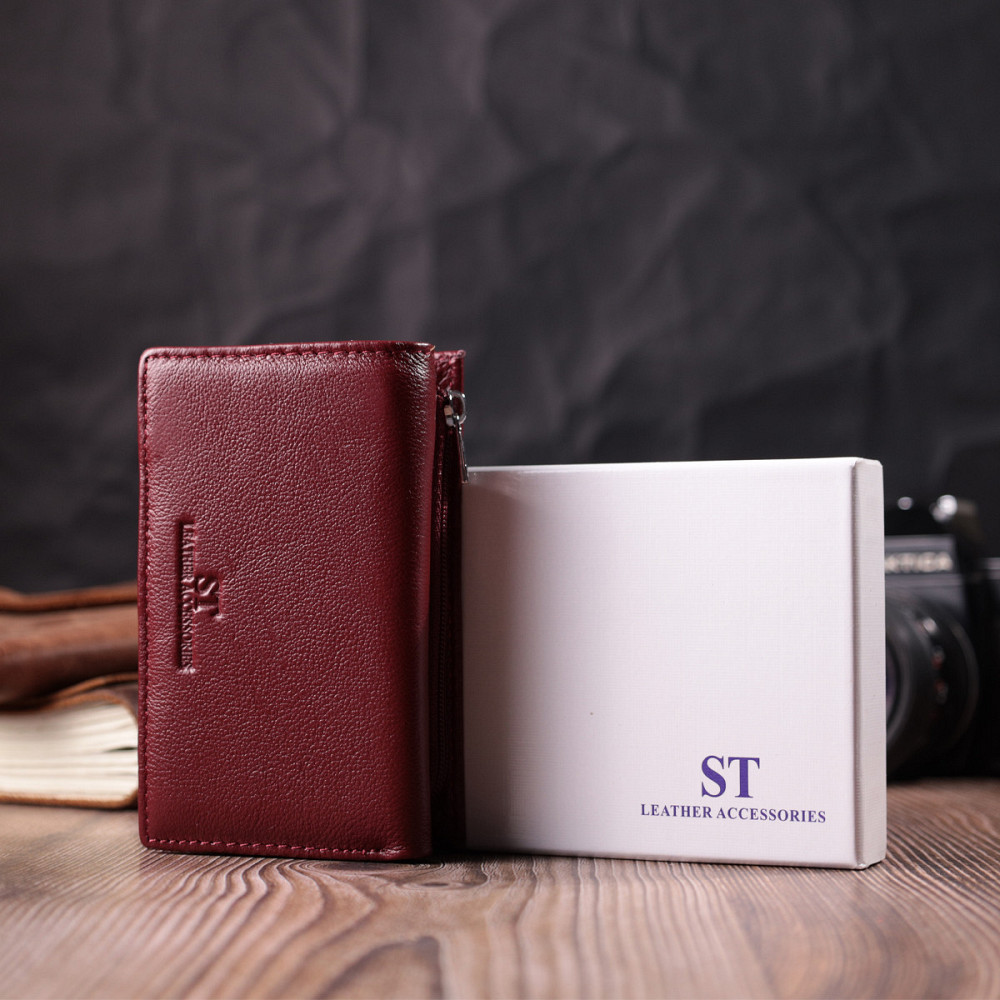 Кожаный женский кошелек в три сложения Бордовый (ST Leather) Киев - изображение 4