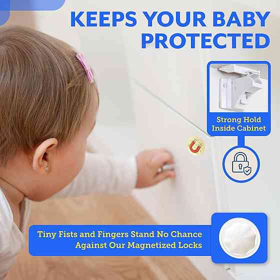 Магнітні замки Eco-Baby для дитячого захисту набір 20 шт + 3 ключі, для шафи, шухляди, замок-блокіратор, непомітні, білі Київ