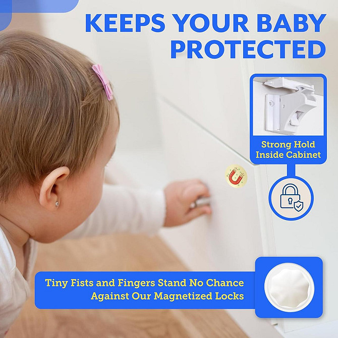 Магнітні замки Eco-Baby для дитячого захисту набір 20 шт + 3 ключі, для шафи, шухляди, замок-блокіратор, непомітні, білі Київ - фото 4
