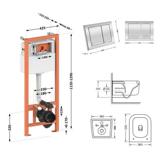 Готове рішення Qtap для ванної кімнати: підвісний унітаз Gemini Ultra Quiet 520×360×350 + комплект інсталяції Nest 4 в 1 Київ