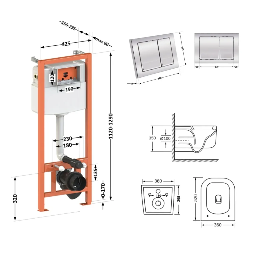 Готове рішення Qtap для ванної кімнати: підвісний унітаз Gemini Ultra Quiet 520×360×350 + комплект інсталяції Nest 4 в 1 Київ - фото 2
