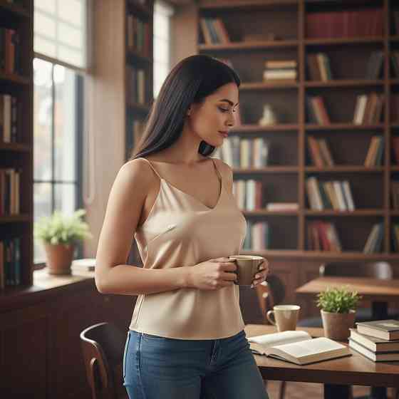 Шелковая майка на тонких бретельках Бежевый XS/S Харьков