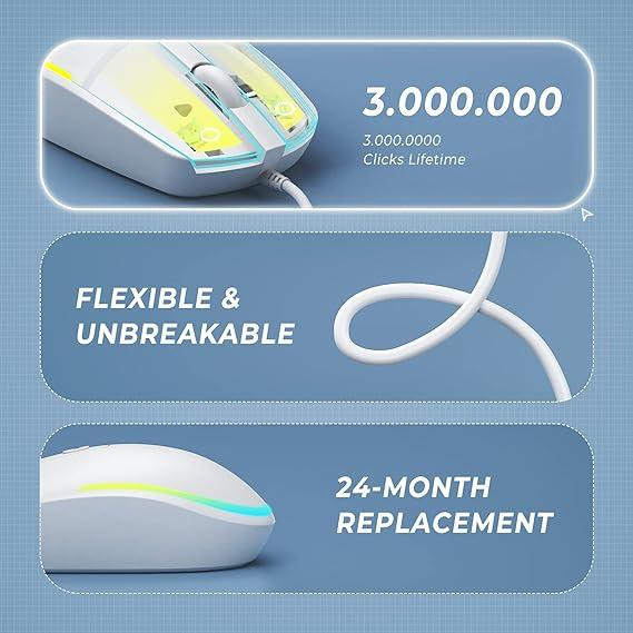 Дротова миша seenda - USB-комп'ютерна миша з RGB-підсвічуванням, оптична світлодіодна миша з підключеним USB-кабелем для ноутбуків Київ - фото 3