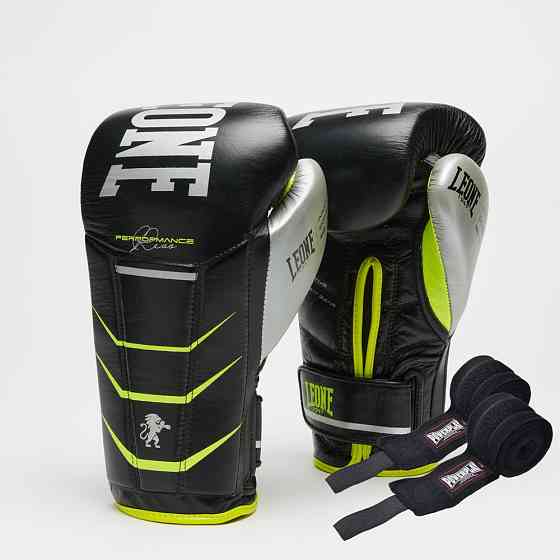 Боксерские перчатки Leone GN110F REVO FLUO Black 14 унций Киев