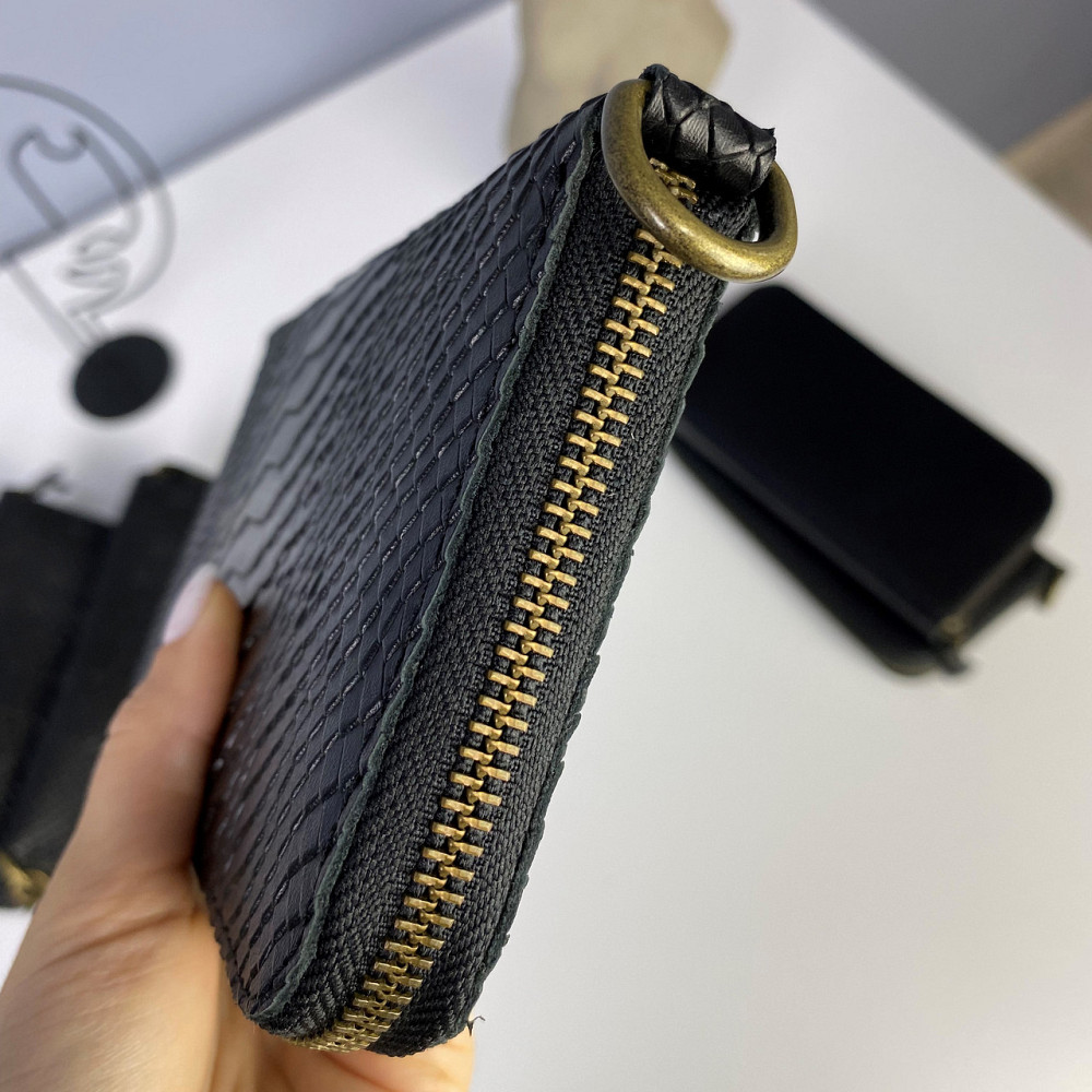 Шкіряний чоловічий гаманець, місткий клатч із відділеннями на блискавці, Crazy Horse, чорнийMasterSem Київ - фото 8