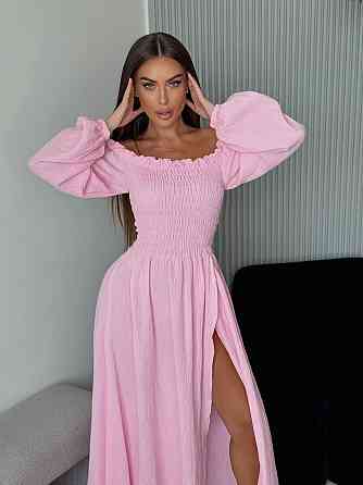 Жіноче романтичне плаття максі з натуральної тканини муслін 100% бавовна Ніжно рожевий, 46/48 Одеса