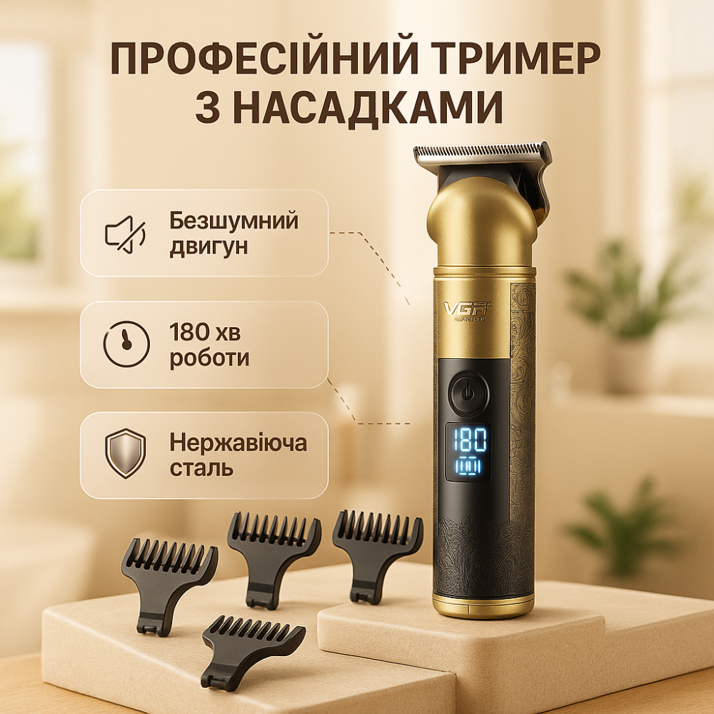 Набір для стрижки з зарядкою VGR V-296, Малошумна машинка для стрижки волосся, Тример бездротовий TQ-26 Київ - фото 16