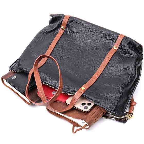 Удивительная двухцветная женская сумка из натуральной кожи Vintage 22303 Черный Киев