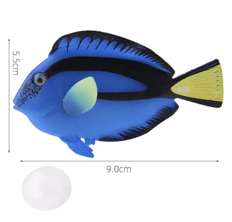 Искусственная рыбка Хирург, синяя, силиконовая и люминисцентная (светящая )декор в аквариум - размер 9*5,5 см Киев - изображение 1