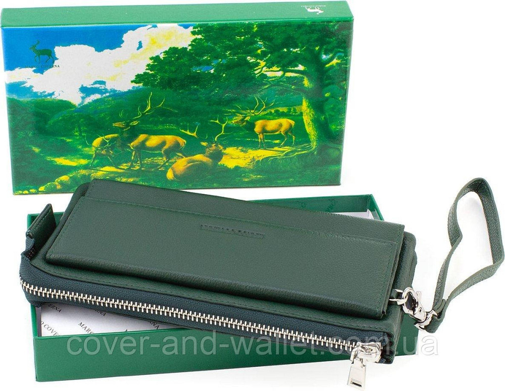 Зеленый женский кошелек-клатч из натуральной кожи с ремешком для руки Marco Coverna MC-6052 Киев - изображение 6